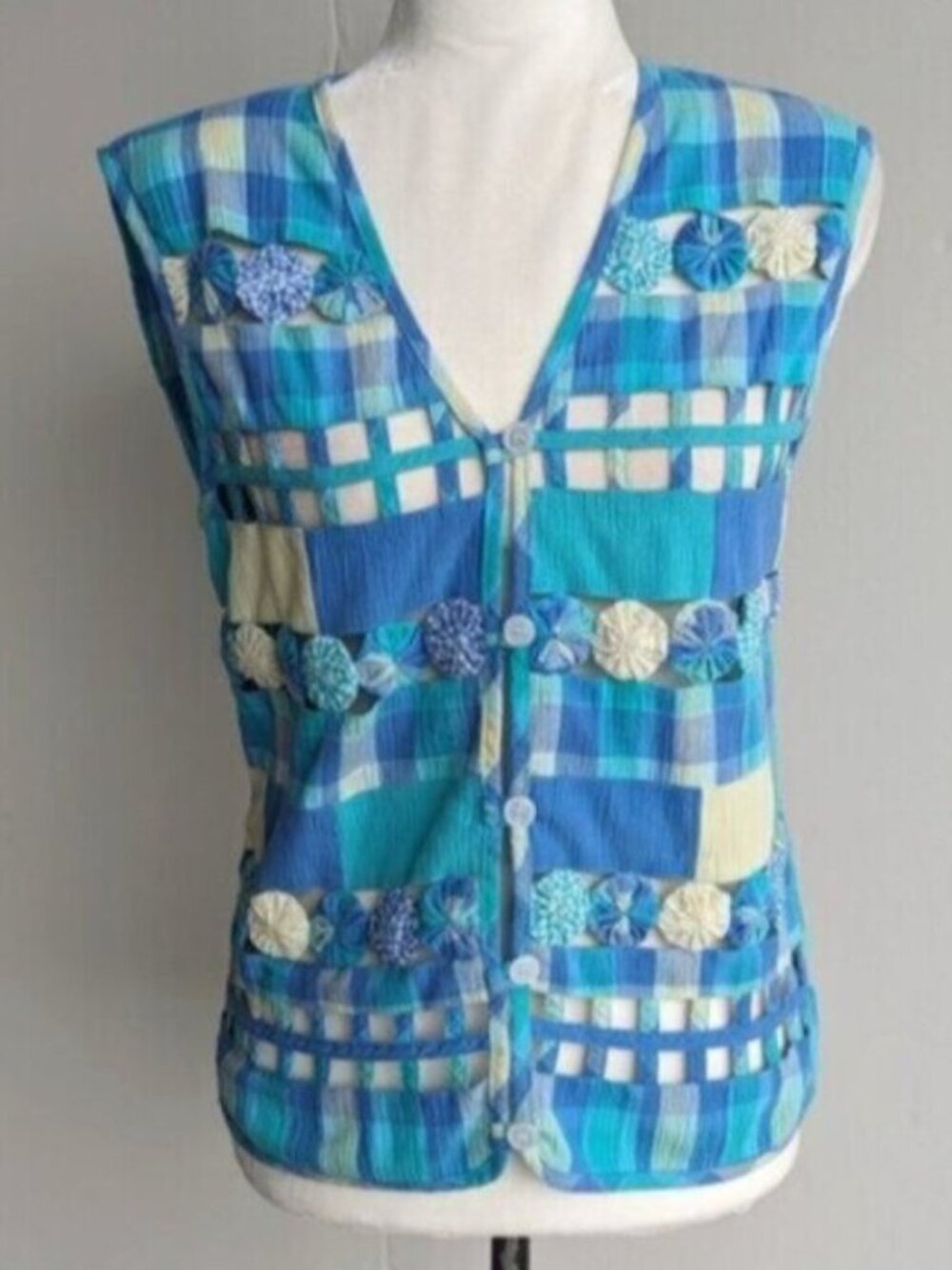 Vintage Koret pastel lattice button down vest